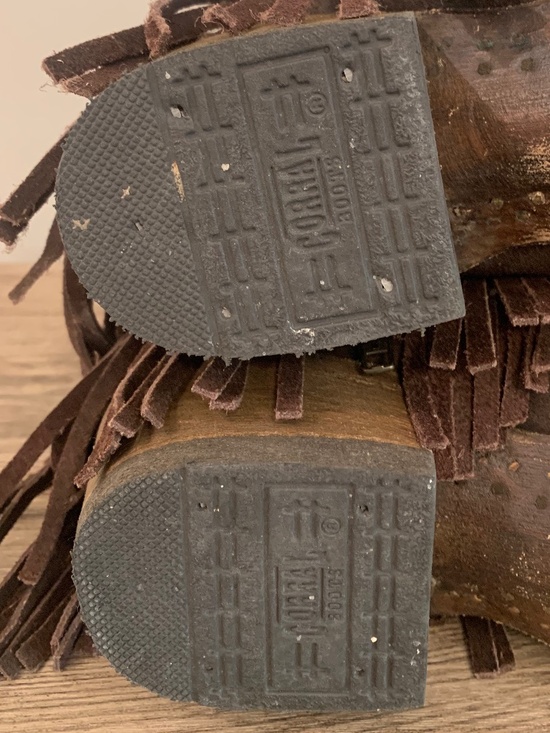 Corral Fringe Brown Leather Booties Studded Side Zip Ankle Boots 7 M - Picture 14 of 14